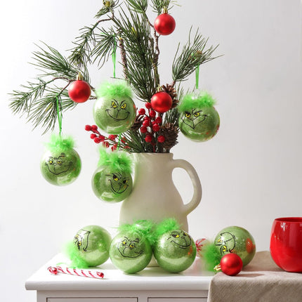 Large Christmas Decorations Indoor: 12 Pack Cute Green Elf Christmas Tree Ornaments with Fuzzy Hair, Glitter Hanging Thief Monster Xmas Balls for Tree Fireplace, Kids Home School Office Party Décor