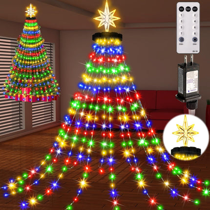 Christmas Tree Lights with Ring 400LED Christmas String Lights with Bethlehem Star Topper 6.6FT x 20 Lines Waterfall Tree Lights 8 Modes & Waterproof Tree Lights for Yard Indoor Outdoor Xmas Decor