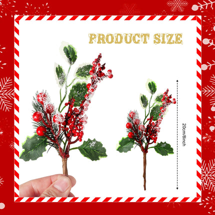 WILLBOND Artificial Christmas Tree Picks Red Berry Pine Picks Spray Berry Branches Holly Pine Flower Pick Berry Pinecones for Christmas Crafts Party Festive Home Decor(Stylish Style, 24 Pcs)