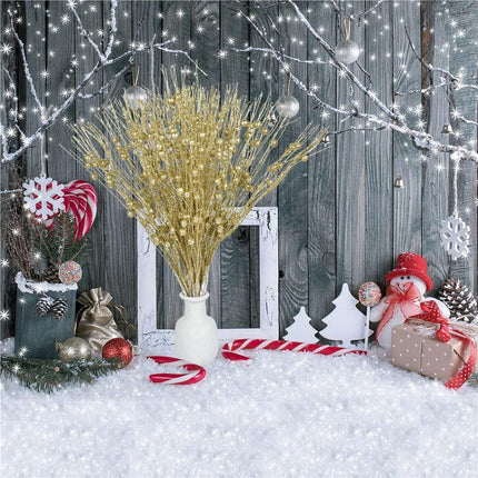 Lvydec 22pcs Christmas Glitter Berries Stems, 17" Artificial Christmas Picks for Christmas Tree Ornaments, DIY Xmas Wreath, Crafts, Holiday and Home Decor (Gold)