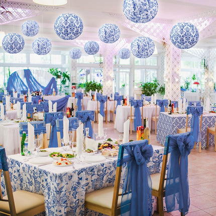 Retisee 12 Pcs Chinoiserie Paper Lantern Set 10 Inches Blue and White Porcelain Print Christmas Hanging Decorations Chinese Round Lantern Ceiling Birthday Party Baby Shower Wedding Home Decor