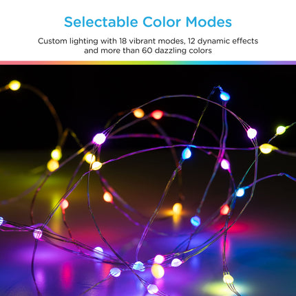 ENBRIGHTEN LED Wi-Fi Smart String Lights, Color Changing, USB Powered, Smart Control, Bluetooth, Various Color Options, Fairy Lights, Bedroom, Patio, Living Room, Play Room, and More, 69281-T2
