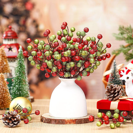 24 Pack Christmas Glitter Berry Stems 9.45'' Red Green Artificial Christmas Picks for Christmas Tree Ornaments Glitter Berry Branches for Xmas DIY Crafts Wreath Decorations Holiday Year