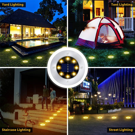 12 Pack 8Led Solar Garden Lights Outdoor Waterproof Sidewalk Disk Bright InGround Landscape Lighting For Lawn Patio Pathway Yard
