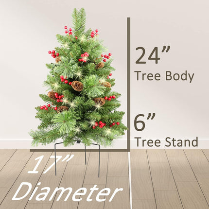 Solar Christmas Tree 30 inch Prelit 2 Set Pathway Porch Christmas Trees Pre-Light LED Battery Operated Outdoor Xmas Decor for Entrance Driveway, Yard, Garden