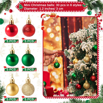 Mini Christmas Tree Topper with 30 Pcs Mini Christmas Ball Ornament Set 4 Inch Mini Tree Topper Small Star Tree Topper Mini Christmas Ornament Ball for Small Christmas Tree Table Centerpiece