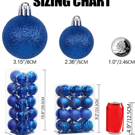 Lulu Home Christmas Ball Ornaments, 20 Ct Pre-Strung Xmas Tree Decorations, Holiday Hanging Balls Blue 3.15"