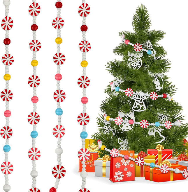 18 Feet Christmas Candy Garland Peppermint Candy Bead Garland for Fireplace Christmas Tree Decorations Multicolor Xmas Candyland Ornament Christmas Hanging Beads Garland (Simple Style)