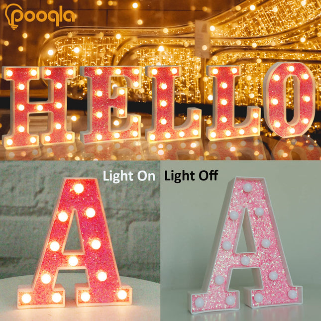 Pooqla LED Marquee Letter Lights, Light Up Pink Letters Glitter Alphabet Letter Sign Battery Powered for Night Light Birthday Party Wedding Girls s Home Bar Christmas Decoration, Pink Letter R