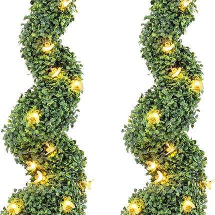 36 in Artificial Boxwood Spiral Topiary Trees 2Pcs Beautiful Realistic Spiral Artificial Trees with Pot Base, UV Protection for Longer Life, Halloween Decorations/Christmas Lights
