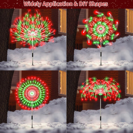 Enhon 4 Pack Plug in Christmas Pathway Firework Lights, 1440 LED Waterproof Xmas Garden Starburst Stake Lights with 8 Modes for Driveway Walkway Yard Lawn Patio Decorations(Red, Green)