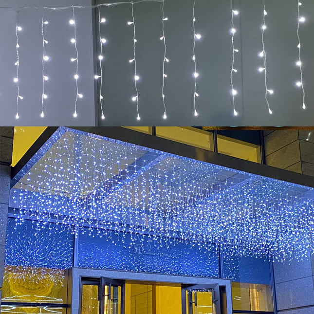 ZIMINGU Icicle Dripping Lights, 13FT 144 LEDs 8 Modes Christmas Connectable Twinkle Window Curtain Fairy Waterfall Diwali Ceiling String Lights for Outdoor Indoor Decorations (Cool White, 4X0.6M)