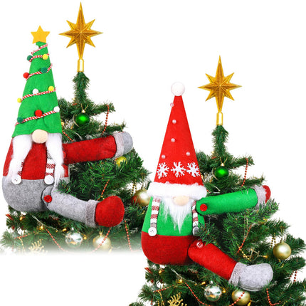 Capoda 2 Pieces Christmas Tree Topper 14 Inch Mr and Mrs Gnomes Tree Topper Plush Doll Treetop Decorations Christmas Curtain Buckle Xmas Curtain Fastener for Holiday Christmas Tree Decor