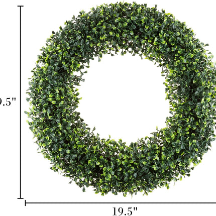 Pure Garden 19.5-Inch Boxwood Wreath - Round UV Resistant Artificial Spring, Summer, Fall, or Winter Wreath - Indoor/Outdoor Wreaths for Front Door