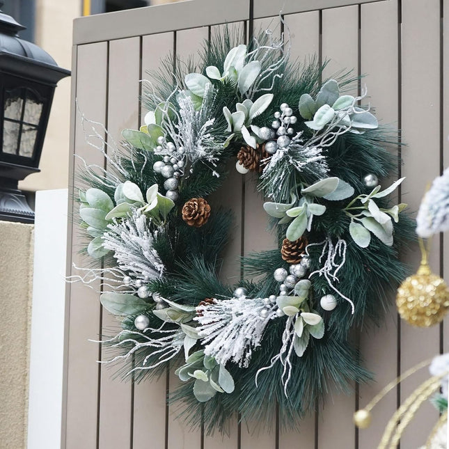 Christmas Wreaths for Front Door, Soomeir Artificial White Flowers Winter Door Wreath, for Indoors Outdoor Window Wall Farmhouse Home Decorations Decor Ornaments