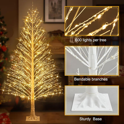 2 Pack 4ft Lighted Birch Tree LED Warm White Lights Twig Tree with Twinkle Lights Artificial Tree Light for Christmas Outdoor Indoor Home Decorations, 8 Modes