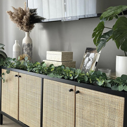 CQURE 7Pcs Eucalyptus Garland,Artificial Eucalyptus Leaves Table Greenery Garland Wreath Vines for Wedding Party Table Fireplace Bedroom Wall Room Decor