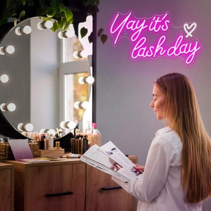 Kavaas Yay It's Lash Day Neon Sign - Lash Neon Sign for Lash Room Decor Lash LED Light Sign for Lash Salon, Beauty Room, Nails Hair Bar - Great s for Lash Techs Girls, Christmas, Birthday