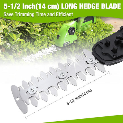 WORKPRO Cordless Grass Shear & Shrubbery Trimmer - 2 in 1 Handheld Hedge Trimmer 7.2V Electric Grass Trimmer Hedge Shears/Grass Cutter 2.0Ah Rechargeable Lithium-Ion Battery and USB Cable Included