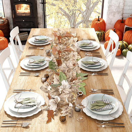 Riceshoot 4 Pcs Thanksgiving Garland 6 ft Fall Leaves Garland with White Pumpkins Autumn Maples Berry Garland Christmas Halloween Fall Mantel Decor for Home Outdoor Indoor