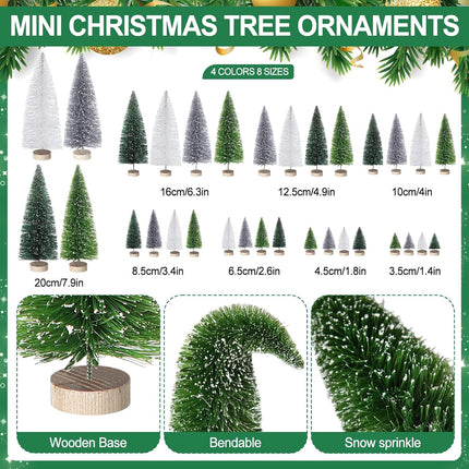 32 Pcs Artificial Mini Christmas Trees 1.4-7.9 Inch Sisal Bottle Brush Trees with Wooden Base Plastic Small Christmas Tree Miniature Pine Tree for Christmas Party Decoration Table Craft Decor