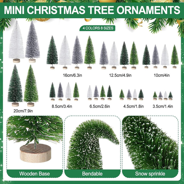 32 Pcs Artificial Mini Christmas Trees 1.4-7.9 Inch Sisal Bottle Brush Trees with Wooden Base Plastic Small Christmas Tree Miniature Pine Tree for Christmas Party Decoration Table Craft Decor