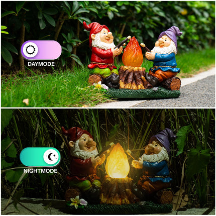 mopha Solar Garden Gnomes Statues Outdoor Christmas Flame Lights Decor, Resin s Figurines Outside Decoration Ornaments Clearance Gardening Decoration