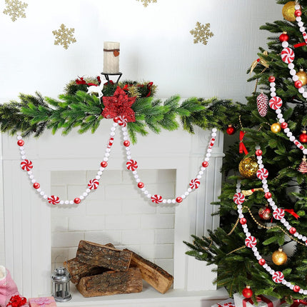 Gerrii 9 Feet Large Christmas Tree Candy Bead Garland Holiday Red and White Peppermint Decorations Christmas Plastic Garland Hanging Ornaments for Xmas Party Fireplace Home Decor(2 Pieces)