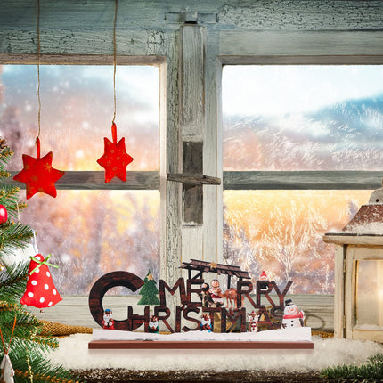 3 Pack Wood Merry Christmas Table Decorations Wooden Nativity Joy Table Centerpiece Sign Farmhouse Christmas Table Topper for Room Table Fireplace Bar Xmas Decor(Vivid Style)