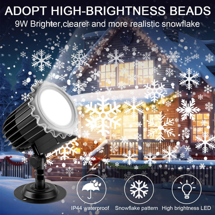 1 Pcs Christmas Projector Lights Highlight LED Snowflake Light Projector Waterproof Outdoor Christmas Decorations Lighting for Xmas Holiday Party Year Decoration, Black