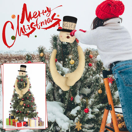Believe Snowman Christmas Tree Topper Primitive Style Large Snowman Treetop Decorations for Tree Ornament Holiday Festival Home Supplies Winter Christmas Party Decoration