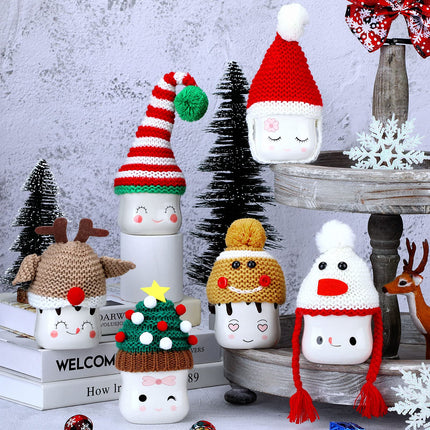 6 Pieces Christmas Marshmallow Mug Hat Crochet Christmas Mug Hat Marshmallow Mug Toppers Christmas Mug Topper Display for Mug Christmas Winter Tray Decor, Mug Not Included (Assorted Style)