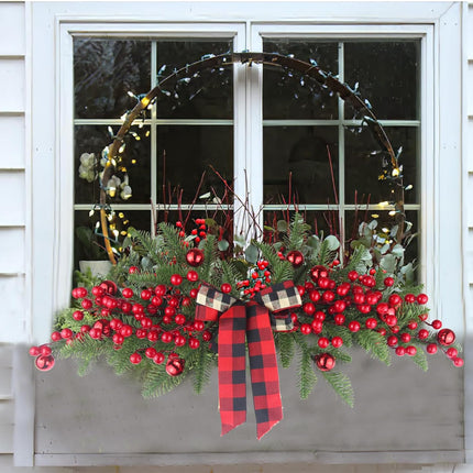 Christmas Swag Decoration Floral Swag with Berries and Ribbon Bows Christmas Balls 27.56 Inch Greenery Christmas Swag Xmas Door Swag for Front Door Festival Decor Wall Arch Window