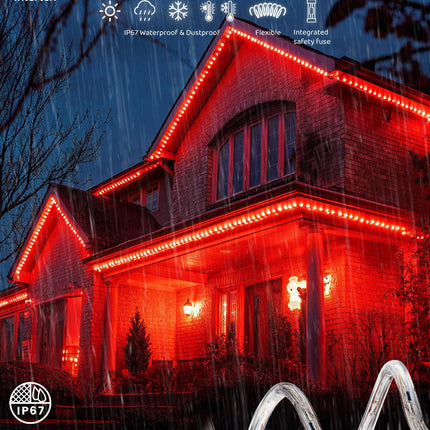 WYZworks 576LEDs 50ft LED Outside Rope Lights, Outdoor ETL Waterproof Permanent 360 Degree Light Emitting, Flexible Tube, Connectable, Christmas Palm Tree Exterior Landscape, Red