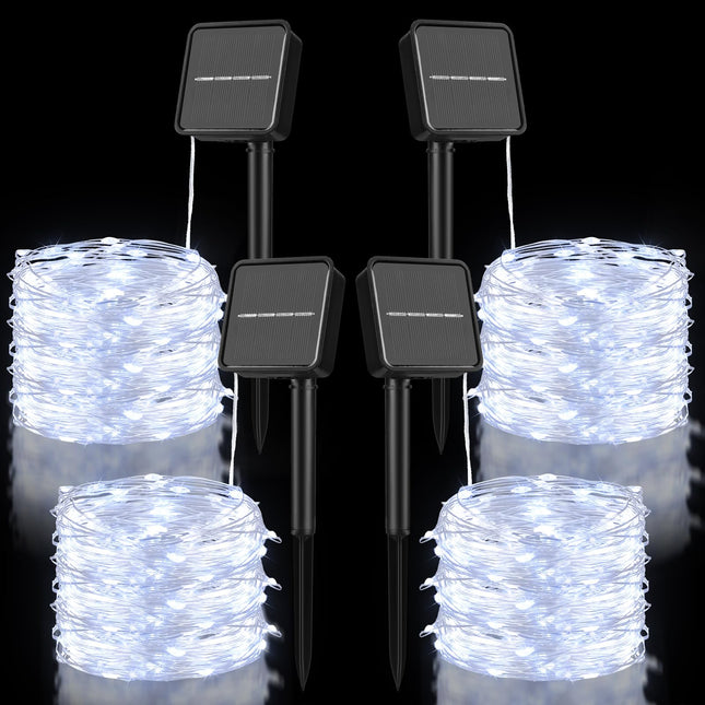 Solar String Light Outdoor Waterproof LED 4 Pack Each 33ft 100 LED Clear Tube Fairy String Bright 8 Mode Solar String Light for Christmas Garden Yard Patio Tree Fence Party Decoration(White)