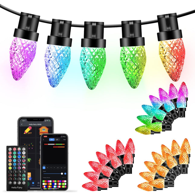 150LED 99FT Smart RGB C9 Christmas Lights, Dynamic Christmas Lights DIY Chasing Effects APP Remote Controlled, Connectable Music Color Changing C9 String Lights for Tree Xmas Decoration