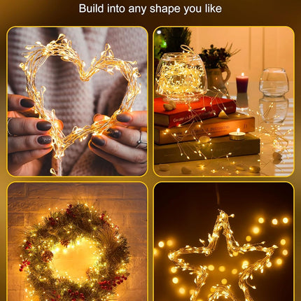Fairy Lights Battery Operated, Fairy String Lights Waterproof Silver Wire 5 Feet 60 Led Firecracker Starry Lights for DIY Wreath Home Wedding Party Bedroom Mason Jar Holiday Christmas, Warm White
