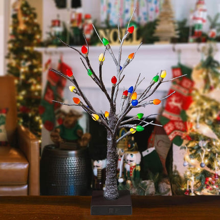 FUNPENY Christmas Birch Tree with C3 Lights, 2 Pack 18 Inch 24LED Tabletop Tree Battery Operated Light Jewelry Holder Indoor Christmas Decoration for Valentine's Day Home Party Wedding