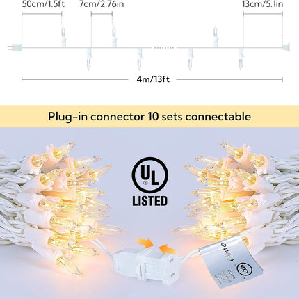 Clear Christmas Lights Set with White Wire,50Count 13Feet Incandescent Bulb Mini String Lights for Indoor Christmas Tree Garland Birthday Wedding Party Festival Decoration, Warm White