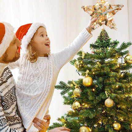 Christmas Tree Star Topper with Lights, 8" Gold Star Ornaments for Christmas Tree, Battery Operated Star Tree Toppers Christmas Decorations, Led Tree Topper, Estrella para Arbol De Navidad