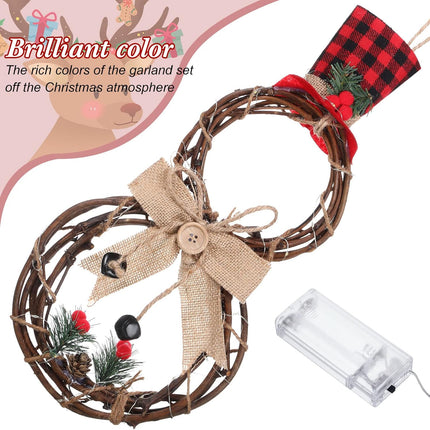 Christmas Lighted Wreath Decoration Snowman Wreath Christmas Large Grapevine Wreath with Hat and Bow Xmas Wall Hanging Ornament for Front Door Home Garden Wall Decor Battery Operated (16 x 8 inch)