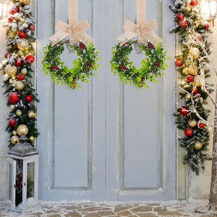 jiebor 2Pcs Mini Christmas Wreaths Cabinet Wreaths Small Green Hanging Wreath Christmas Ornament for Cabinets Winter Holiday Home Outdoor Indoor Window Christmas Tree Crafts Decorations 25 x 10 Inch