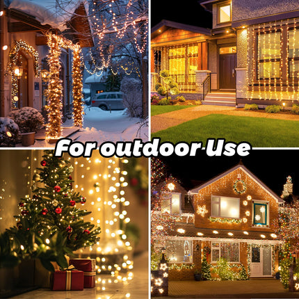 Christmas Icicle Lights 8.5 ft 150 Count String Lights Warm White Christmas Decorations Plug in Waterproof Christmas Lights for Outdoor, Xmas, Patio, Courtyard Decor (150 Count Warm White, Plastic)