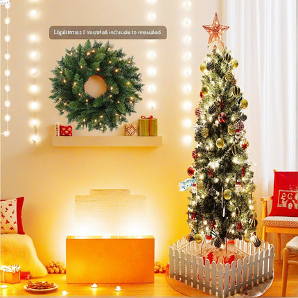 Pre-Lit Artificial Christmas Wreath 20 Inches Battery Operated Timer Lighted Christmas Wreath, Artificial Wreath Christmas Decoration Home Indoor Outdoor