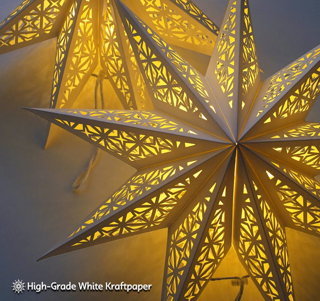 Christmas Star Paper Lantern with Fairy Lights – Hanging Lighted Paper Star Lampshade for Indoor Holiday & Party Decorations, Home & Window Décor