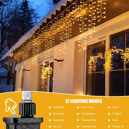 Brightown Cluster Icicle Lights Outdoor, 33FT 1020 LED Icicle Lights with 51 Drop,8 Mode, Icicle String Lights with Timer, Waterproof Firecracker Christmas Lights Outdoor House Decoration, Warm White