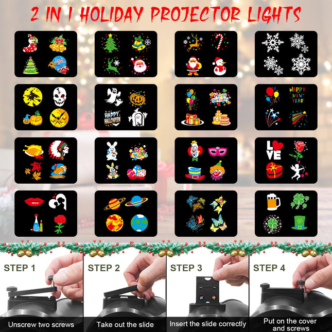 Christmas Projector Lights Outdoor,15W Brighter HD 16 Patterns Christmas Projector Lights Outdoor Decorations Halloween Holiday Projectors for Outside House