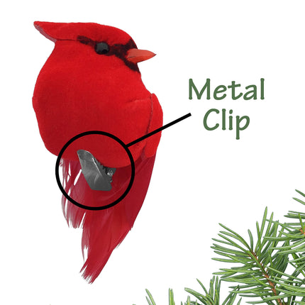 BANBERRY DESIGNS Cardinal Clip-On Christmas Ornaments - Decorations - Red Velvet & Feathers - Set of 10 Pieces - Each Bird is 3" Long