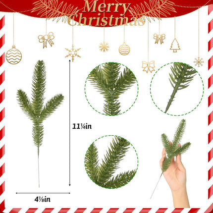 48 PCS Artificial Pine Branches, Christmas Greenery Stems Faux Pine Needles Christmas Picks and Sprays Christmas Tree Filler Branches Decorations, DIY Accessories for Wreath Garland Holiday Home Decor