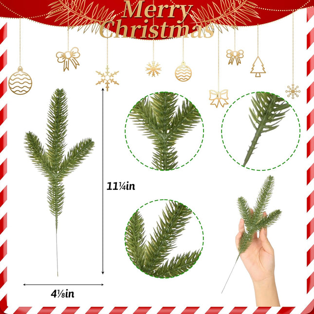 48 PCS Artificial Pine Branches, Christmas Greenery Stems Faux Pine Needles Christmas Picks and Sprays Christmas Tree Filler Branches Decorations, DIY Accessories for Wreath Garland Holiday Home Decor